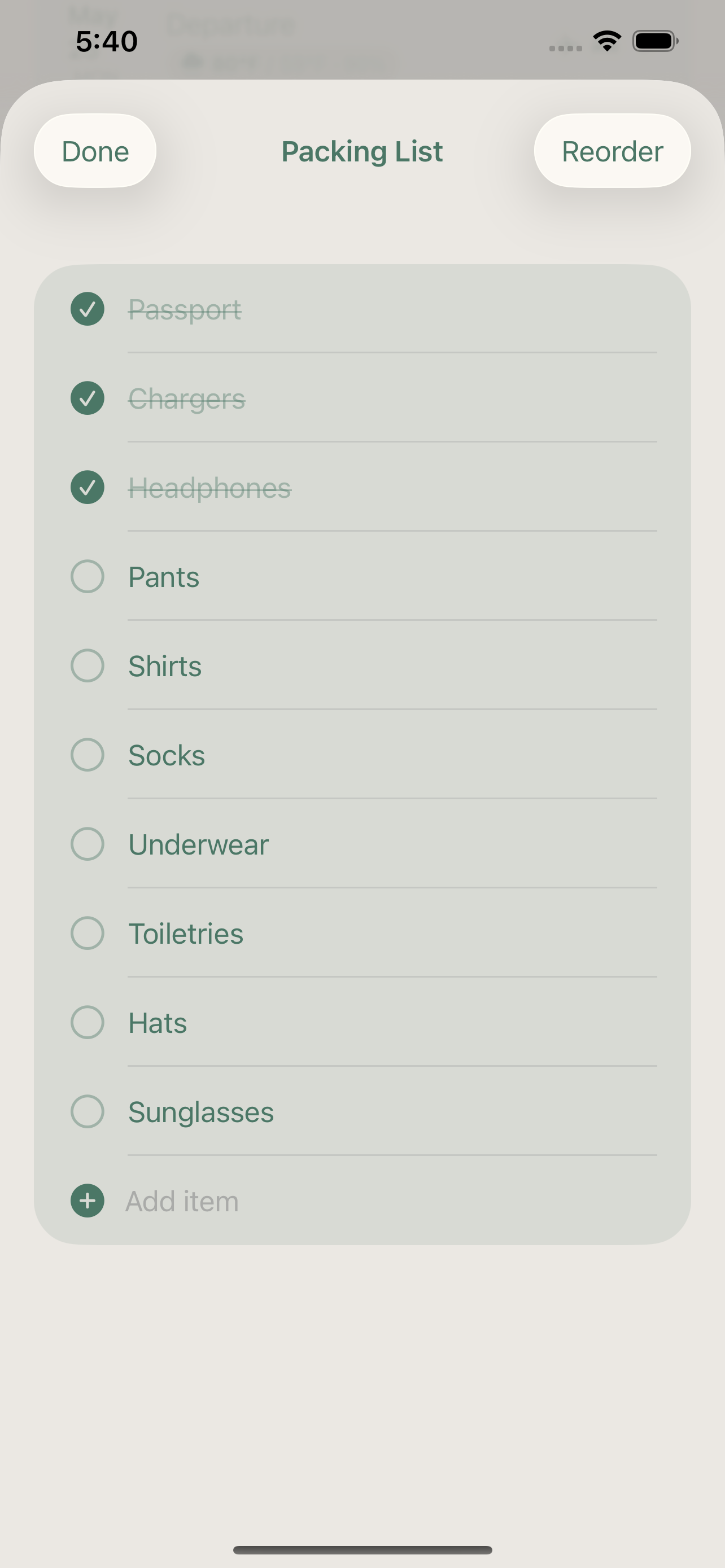 TripDB packing list