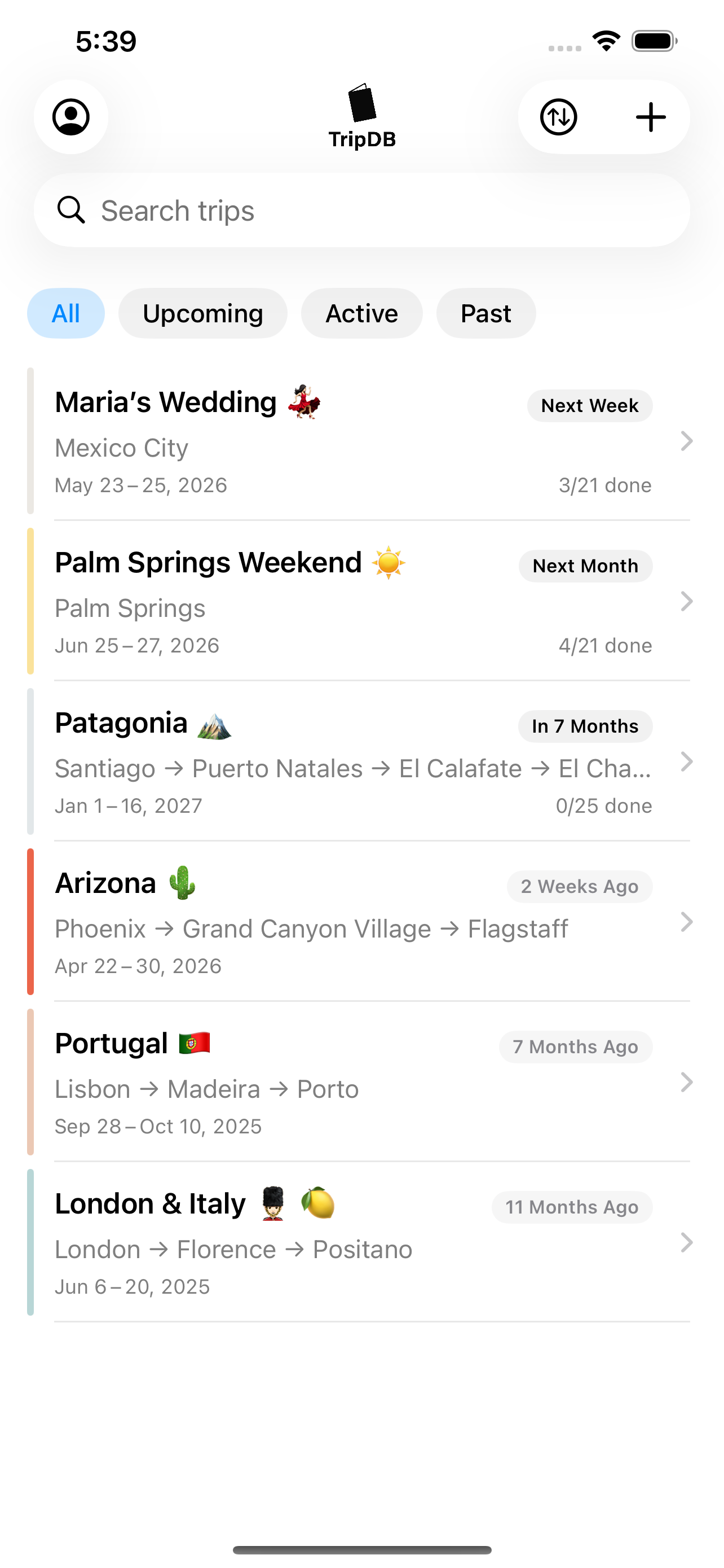 TripDB trip list